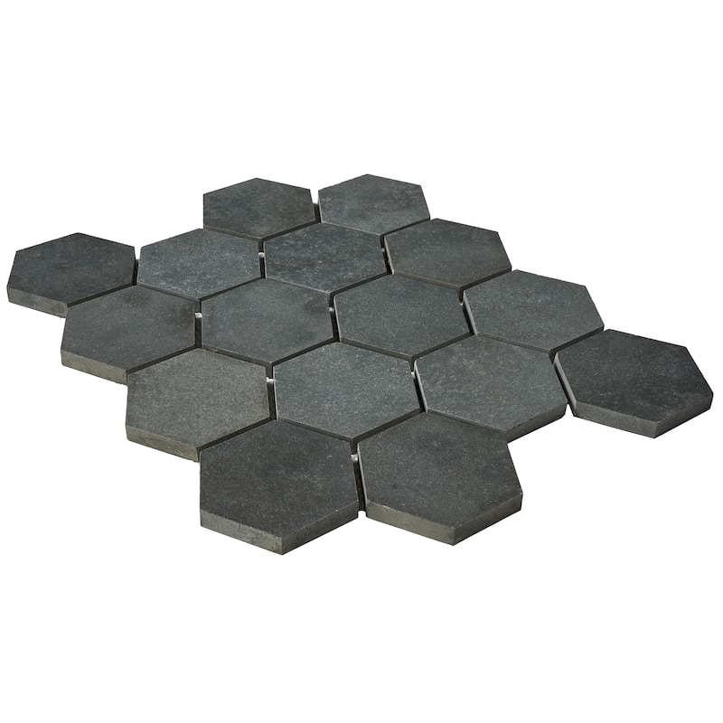 Vulcan Black 3 Inch Hexagon Honed Mosaic Tile