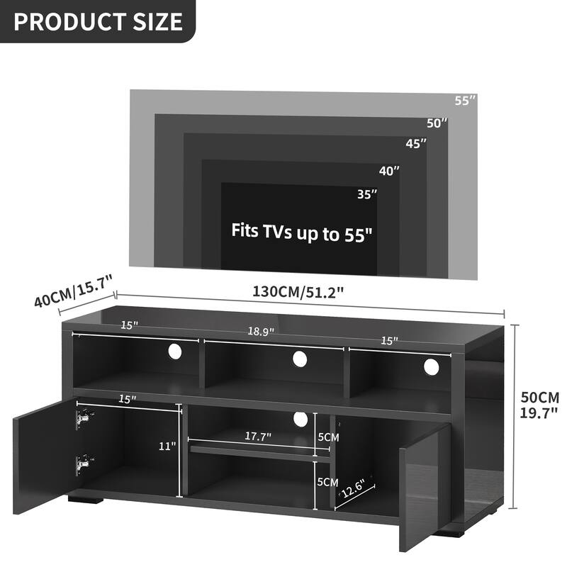 Moasis Modern Glossy LED TV Stand For TVs up to 70 inches, Entertainment Center & Media Console for Living Room