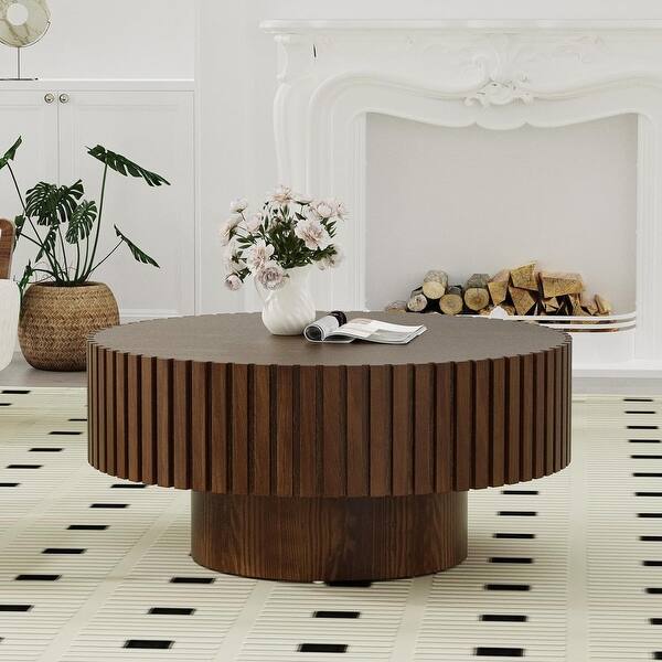 Mid Century Modern Fluted Coffee Table with Handcrafted Relief, Rustic ...