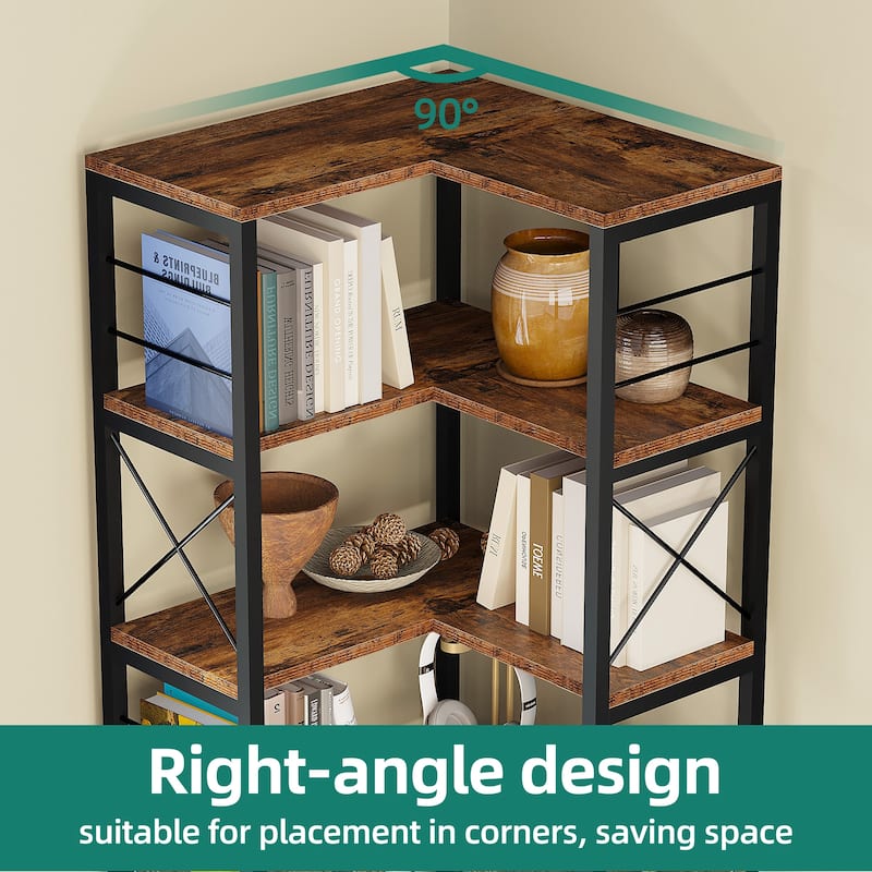 Moasis 78" Tall Corner Bookshelf Display 4 Shelves Storage Bookcase with Cabinet