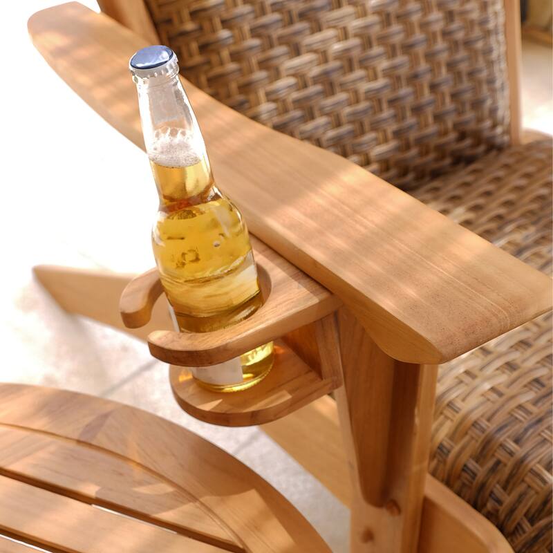 Cambridge Casual Camden Teak Patio Adirondack Chair Set with Padded Woven Seat - FREE Patio Cover