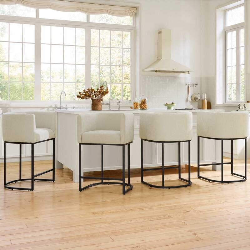 Spruce & Spring Modern Upholstered Barrel Counter Bar Stool with Arm - Set of 4 - Sand