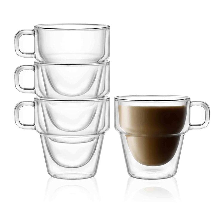 JoyJolt Stoiva Stackable Double Wall Insulated Espresso 5 oz Glass Cups,  Set of 4 - Bed Bath & Beyond - 31142121