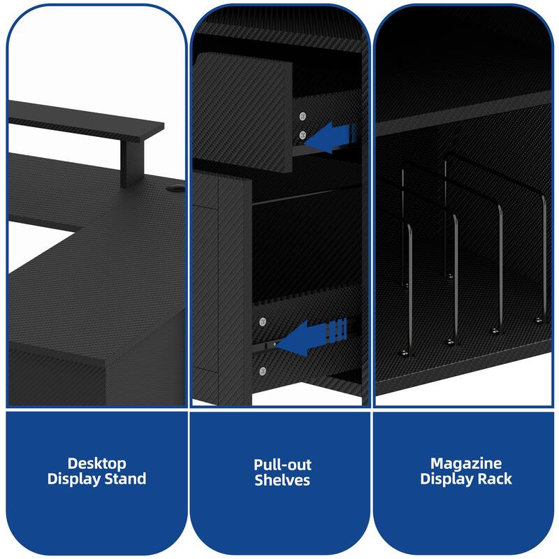 Moasis Farmhouse U-Shaped Desk with LED Lights & Power Outlet