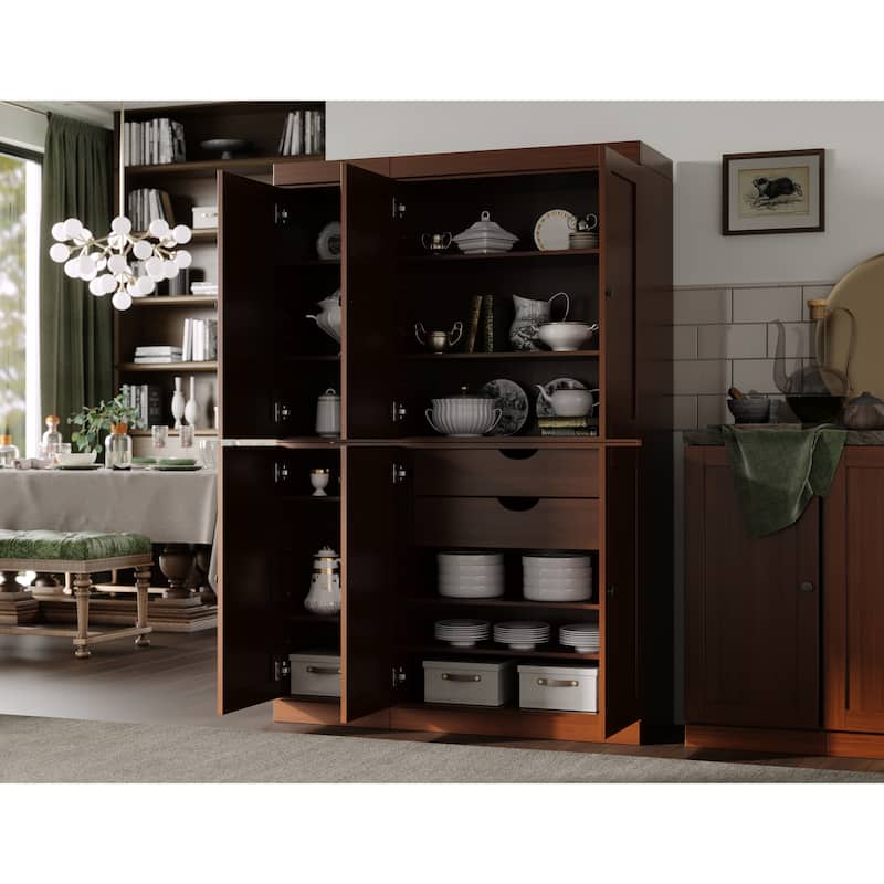 Palace Imports 100% Solid Wood 48.5" Pantry Cabinet with Shaker Doors, 2-Drawers and Adjustable Shelves - Mocha