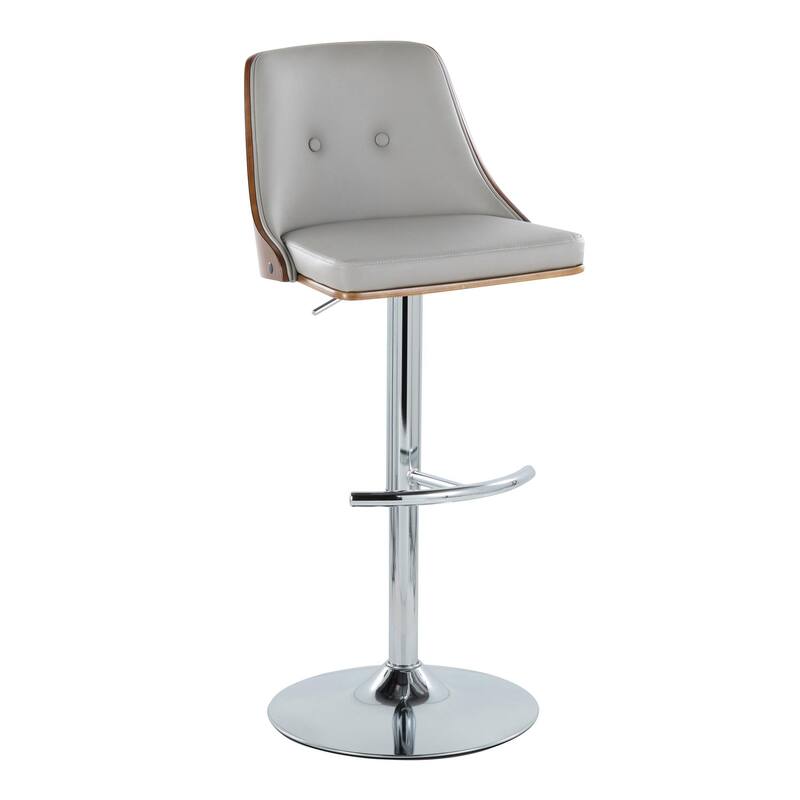 Carson Carrington Oscar Adjustable Bar Stool with Rounded T Footrest (Set of 2) - Light Grey Faux Leather/Walnut Wood/Chrome