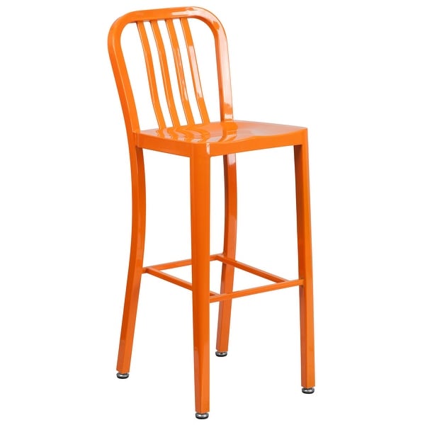 30" High Metal Indoor-Outdoor Barstool with Vertical Slat Back