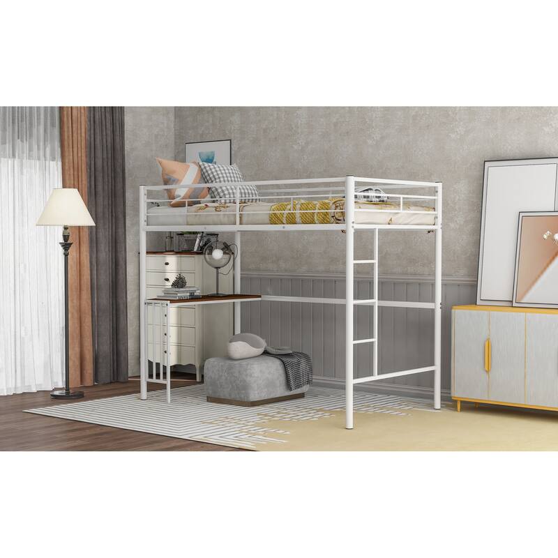 Twin Metal Loft Bed with Desk, Ladder and Guardrails