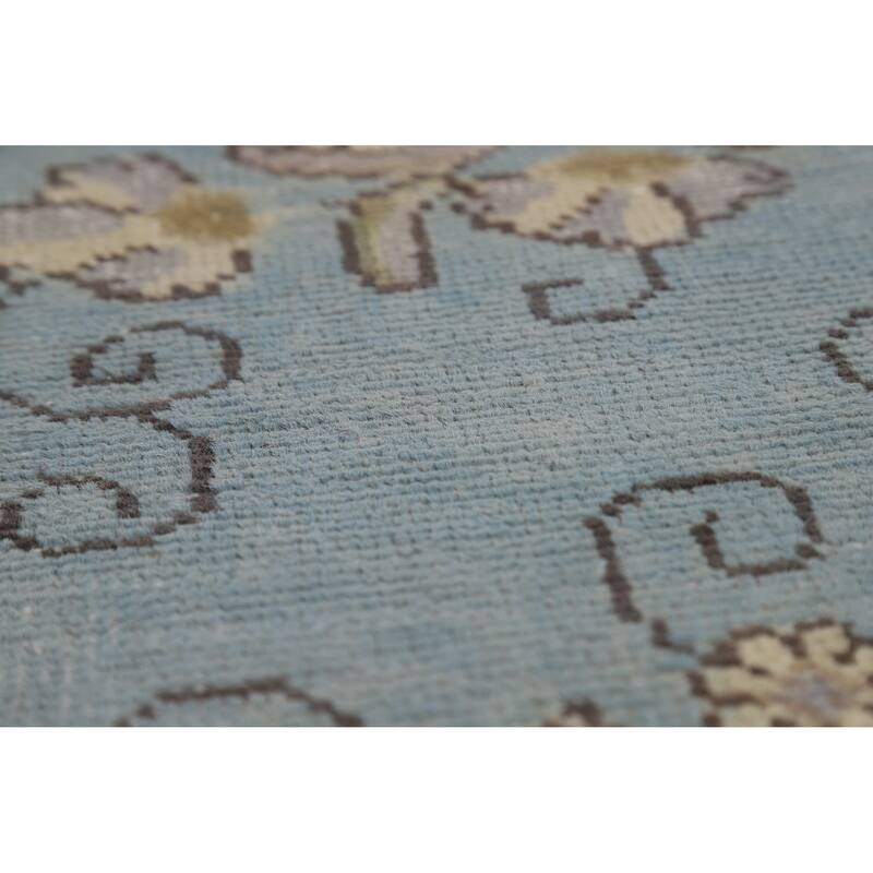 Light Blue Tabriz Persian Vintage Area Rug Handmade Wool Carpet - 9'10" x 12'7"