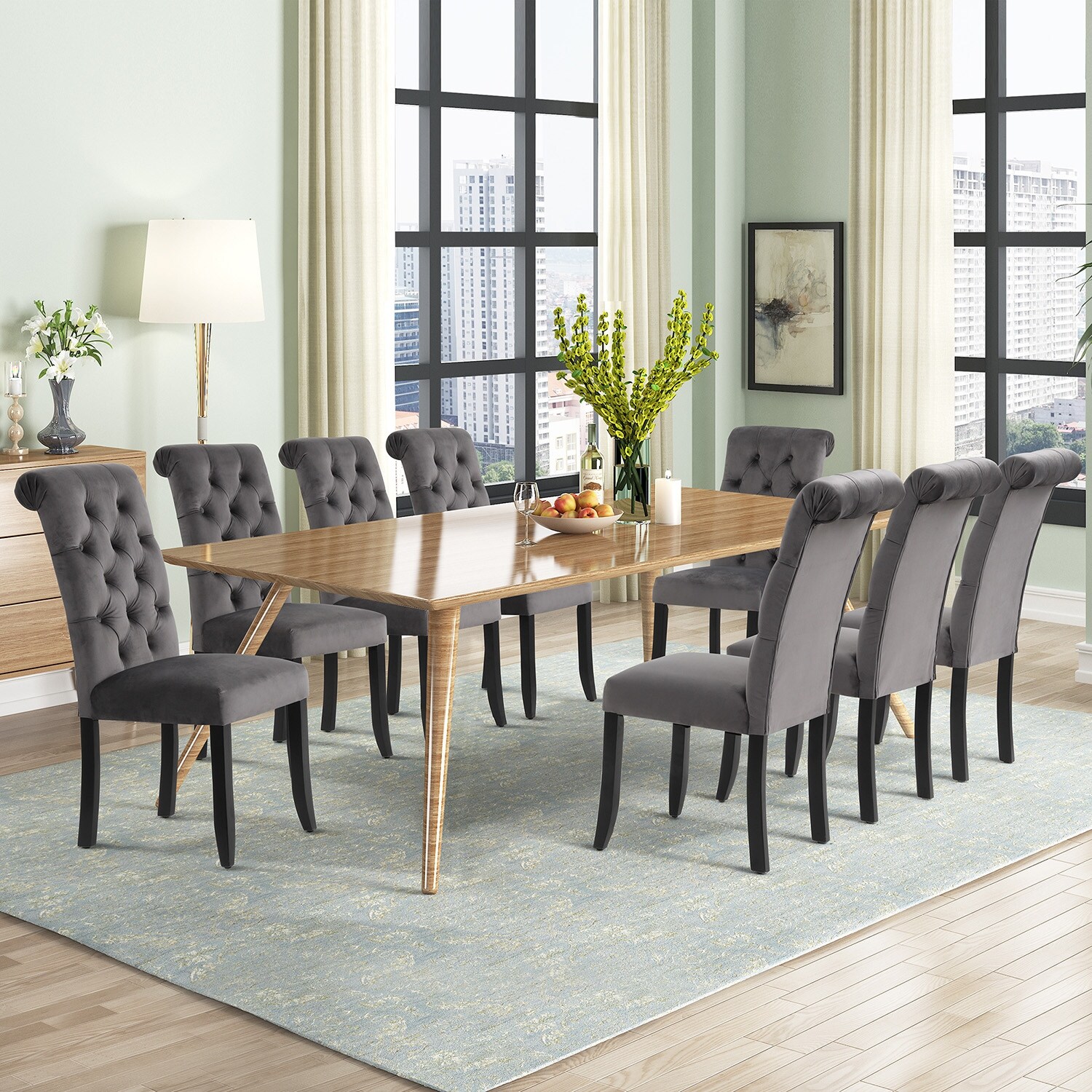 Upholstered Parsons Dining Chairs Set of 2, Fabric Dining Room