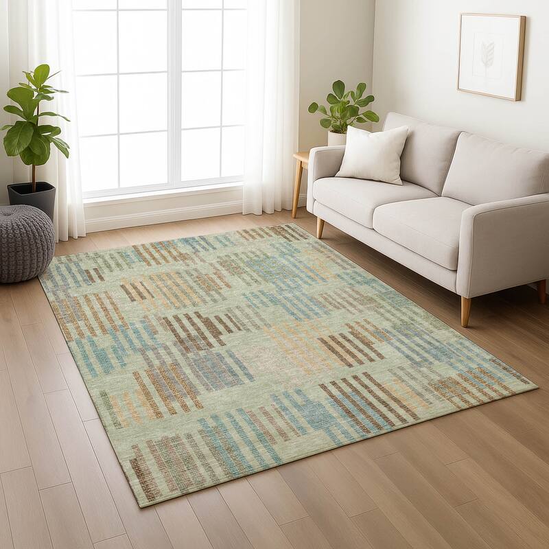 Machine Washable Indoor/ Outdoor Modern Pines Chantille Rug