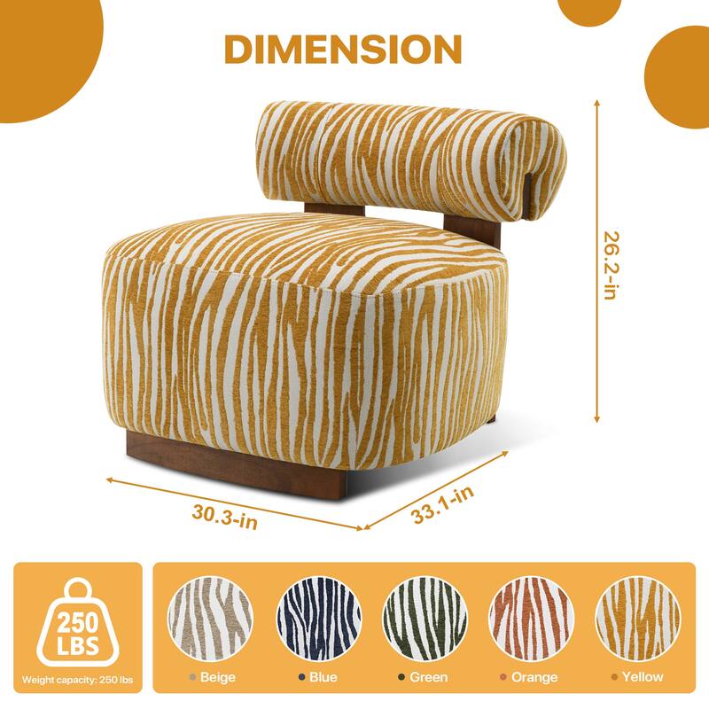 Rossetta Zebra-Striped Chenille Fabic Low Cylindrical Backrest Armchair with High-Quality Foam Cushion