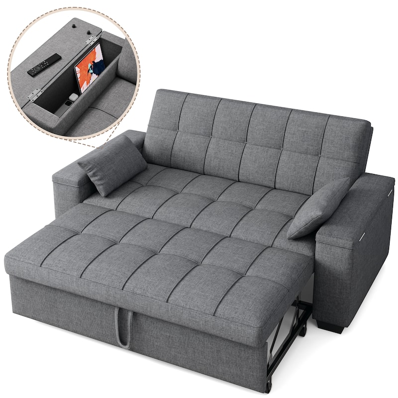 3 in 1 Convertible Sofa Bed Futon Couches with Reclining Backrest, Loveseat Sleeper Sofabed with Pull Out Couch
