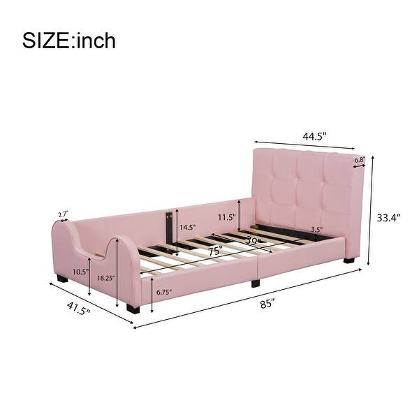 Upholstered Twin Size Platform Bed With Guardrail for Home