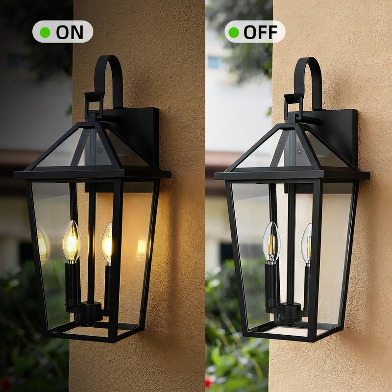 20 in. 2-Light Black Outdoor Hardwired Wall Lantern Sconce with Clear Glass Shade