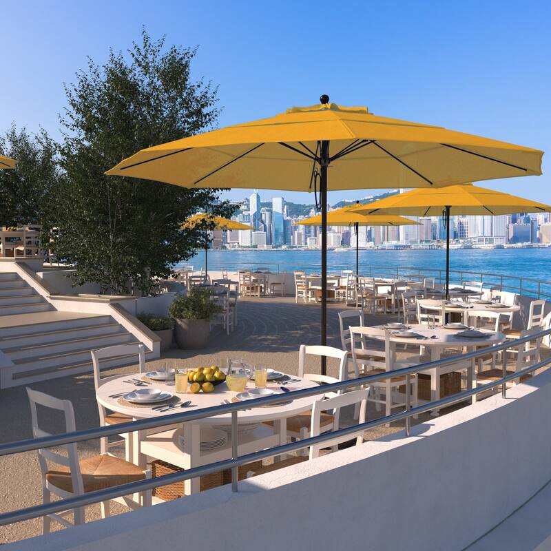 California Umbrella 11' Rd Aluminum Frame, Fiberglass Rib Patio Umbrella, Push Open, Bronze Finish, Sunbrella Fabric
