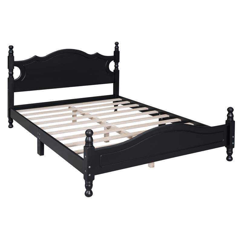 Retro Style Platform Bed Frame with Headboard and Wooden Slat Support