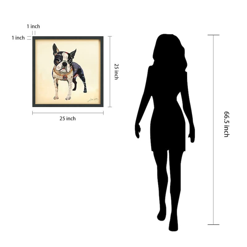 "Boston Terrier" Dimensional Collage Framed Graphic Art Under Glass Wall Art