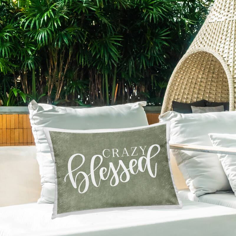 Stupell Crazy Blessed on Green Printed Outdoor Throw Pillow Design by Imperfect Dust