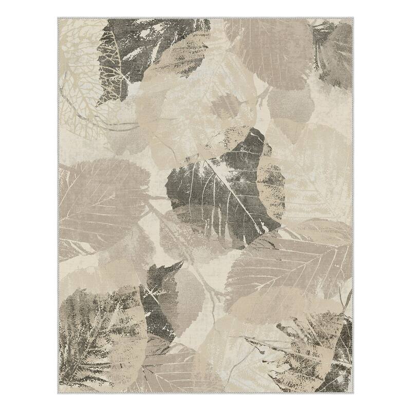 Mcow Leaf Collection Botanical Print Low-Pile Washable Area Rug