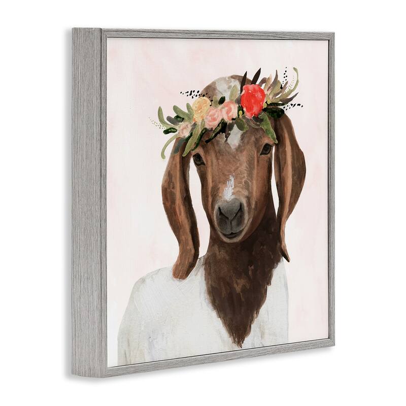 Stupell Springtime Flower Crown Long Ear Baby Goat Framed Art, 12 x 1.5 x 12, Proudly Made in USA