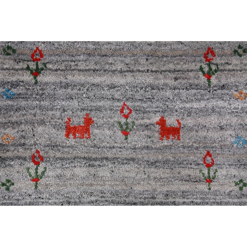 Silver Gray Gabbeh Indian Area Rug Handmade Wool Carpet - 8'10" x 11'10"