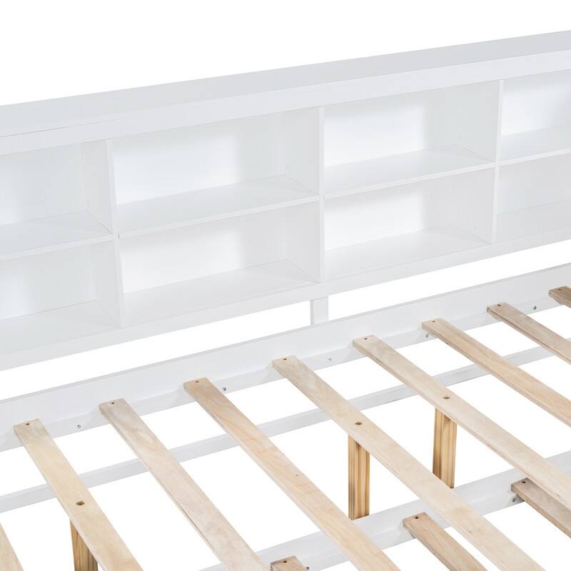 Wooden Full Size DayBed with Twin Size Trundle, DayBed with Storage Shelf and USB Charging Ports