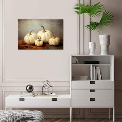 Wynwood Studio Canvas Food and Cuisine Pumpkin Variety White and Cream White Rustic Wall Art Canvas Print