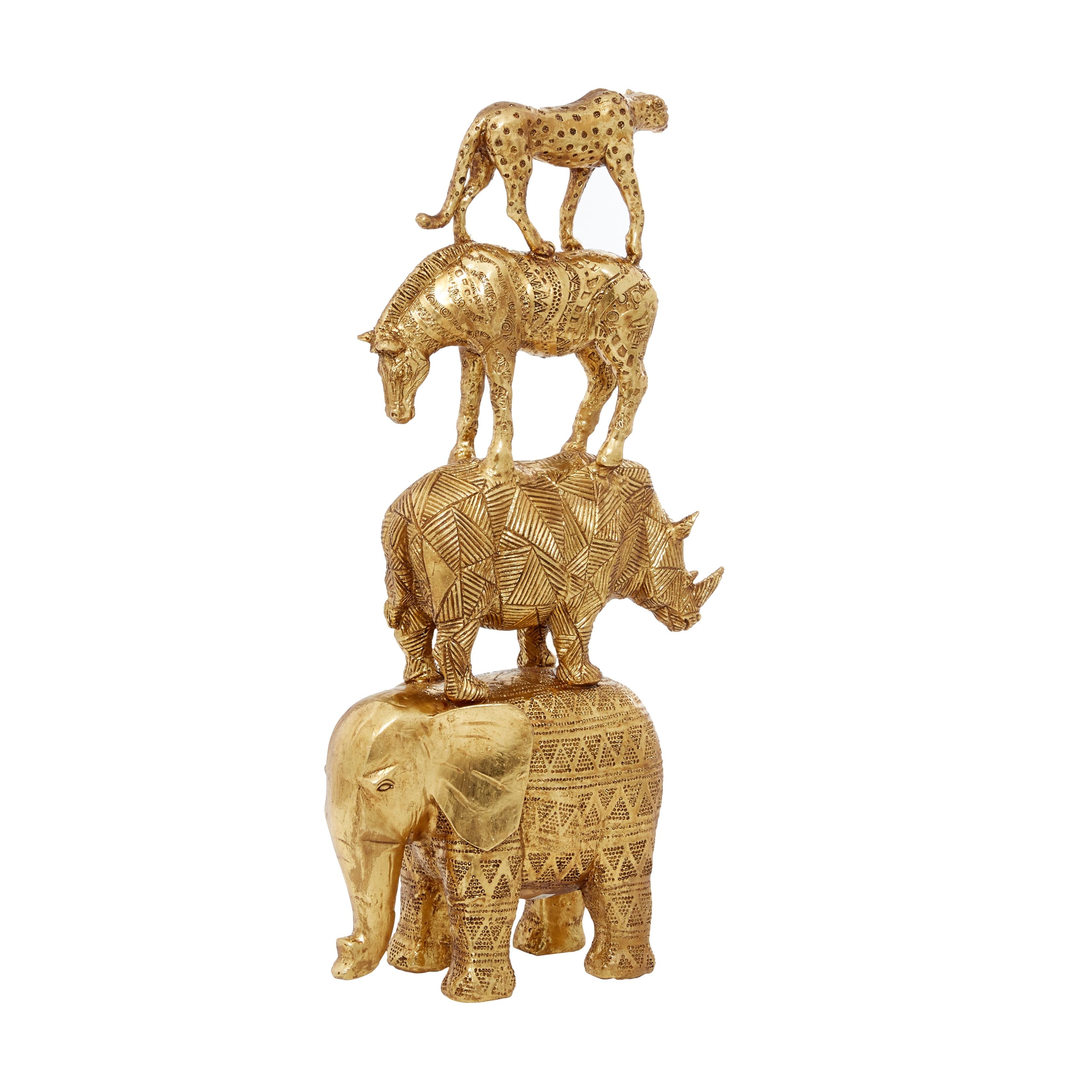 Polystone Safari Animals Decorative Sculpture - Gold or Silver - Roche River Decor
