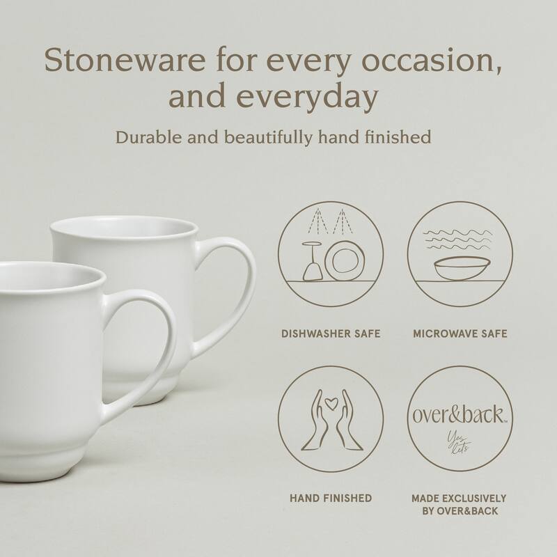over&back Rimmed 16oz Semi-Matte Stoneware Mugs, Set of 4