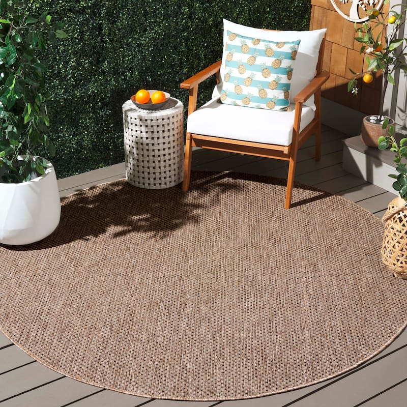 SAFAVIEH Courtyard Begajeta Indoor/Outdoor Waterproof Patio Backyard Rug. - 5'3" Round - Natural/Black