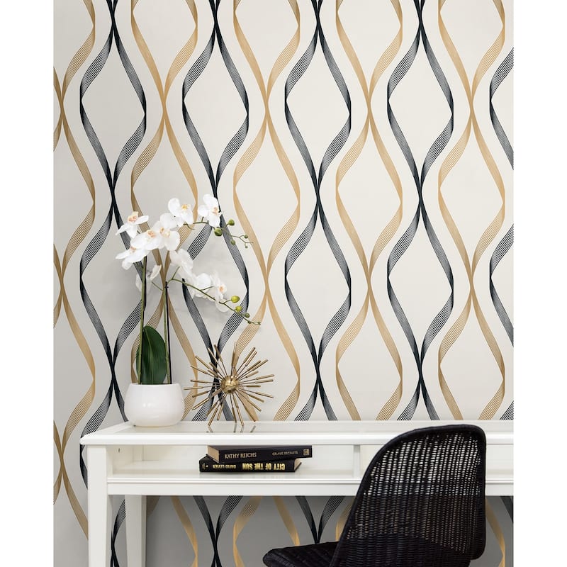 Seabrook Designs Wave Ogee Non-Woven Unpasted Wallpaper