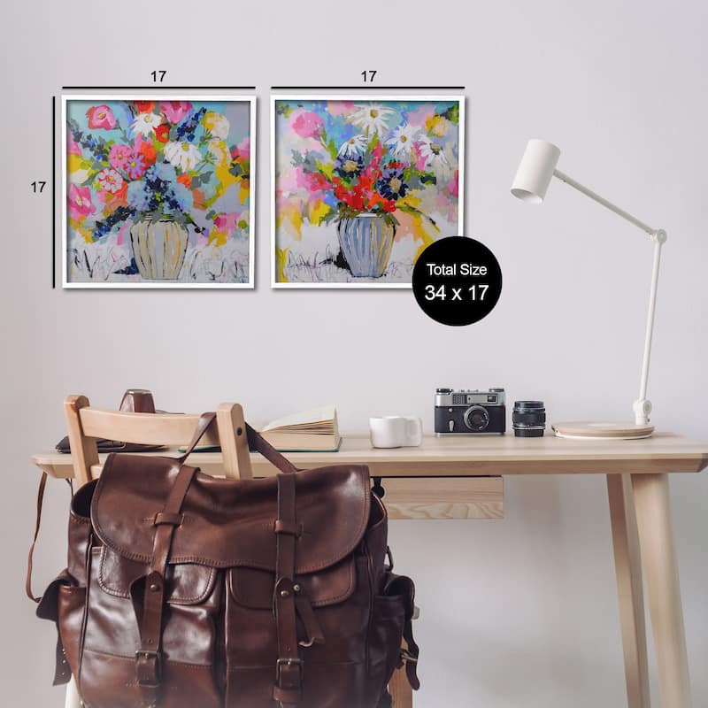 Stupell Vibrant Flower Vase Collection Framed Giclee Art Design By Joan Curtis (Set of 2)