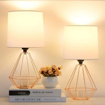 Set of 2 Bedside Table Lamp, Black Metal - 7.08"D x 7.08"W x 14.13"H