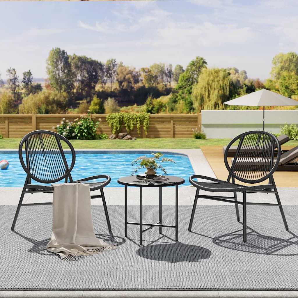 3 Piece Garden Bistro Acapulco Chairs, Outdoor Seating Acapulco Chair, All Weather Modern Patio