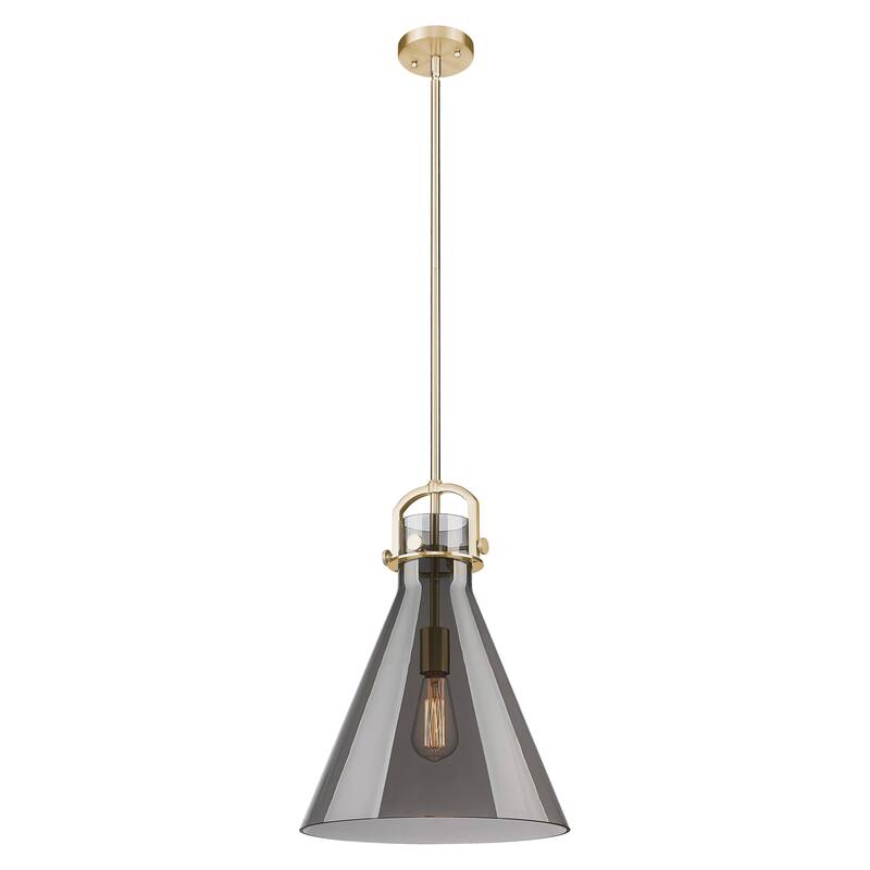 Innovations Lighting Downtown Urban - Newton Cone - 1 Light 14" Stem Hung Arched-Frame Pendant - Champagne Bronze/Light Smoke Shade