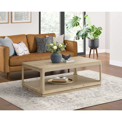 Delray Natural Wood 50-Inch Coffee Table with Shelf