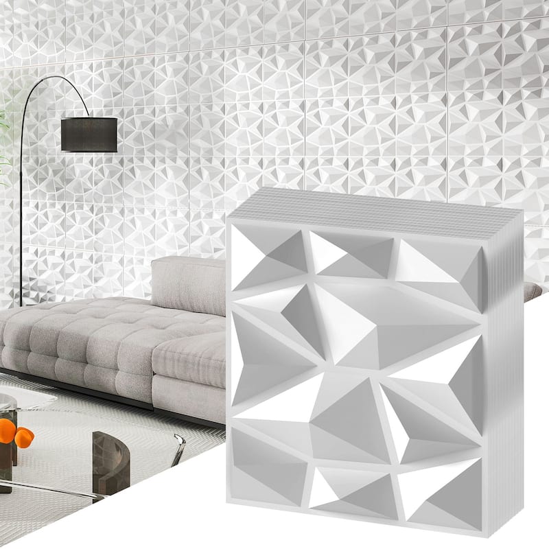 White PVC 3D Wall Panels Set of 100 with Diamond Pattern for 100 sq.ft