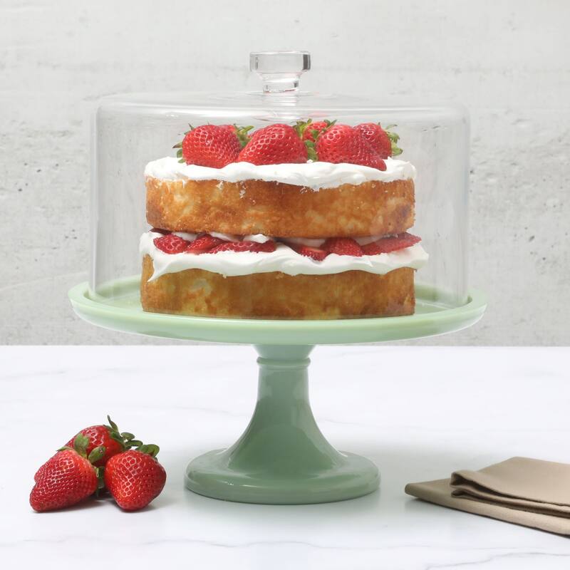Martha Stewart 10 Inch Jadeite Cake Stand With Glass Dome On Sale