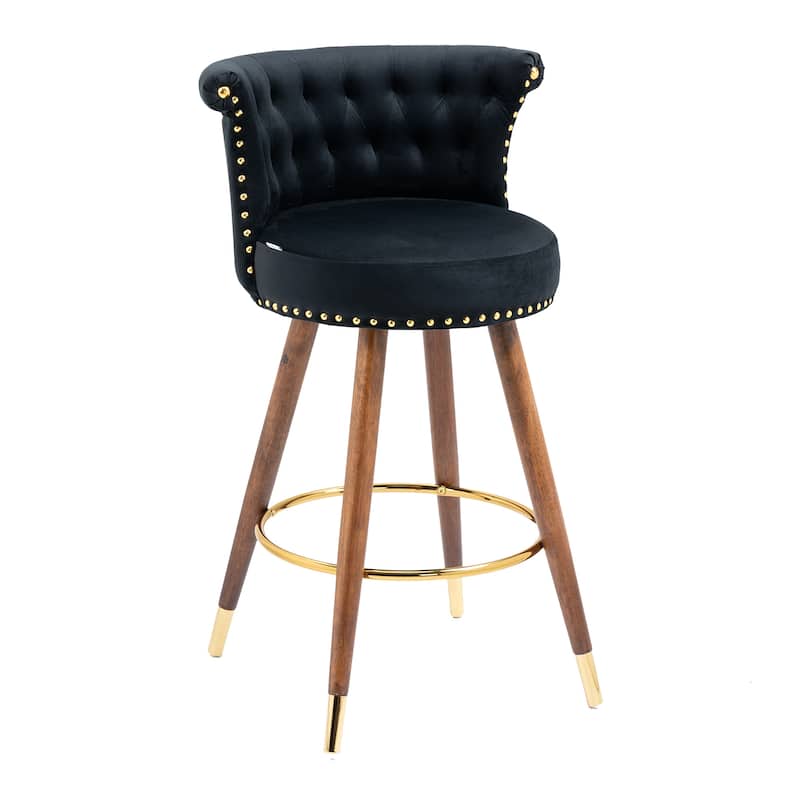 COOLMORE Vintage Upholstered Bar Stools with Backrest and Footrest, Fixed Height 360° Rotation for Kitchen, Dining, Home Bar