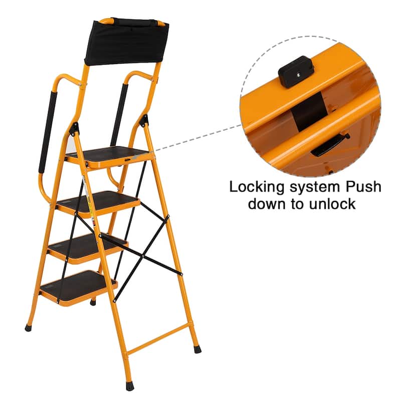 4 Step Ladder, Portable Folding Step Stool, with Tool Bag - N/A