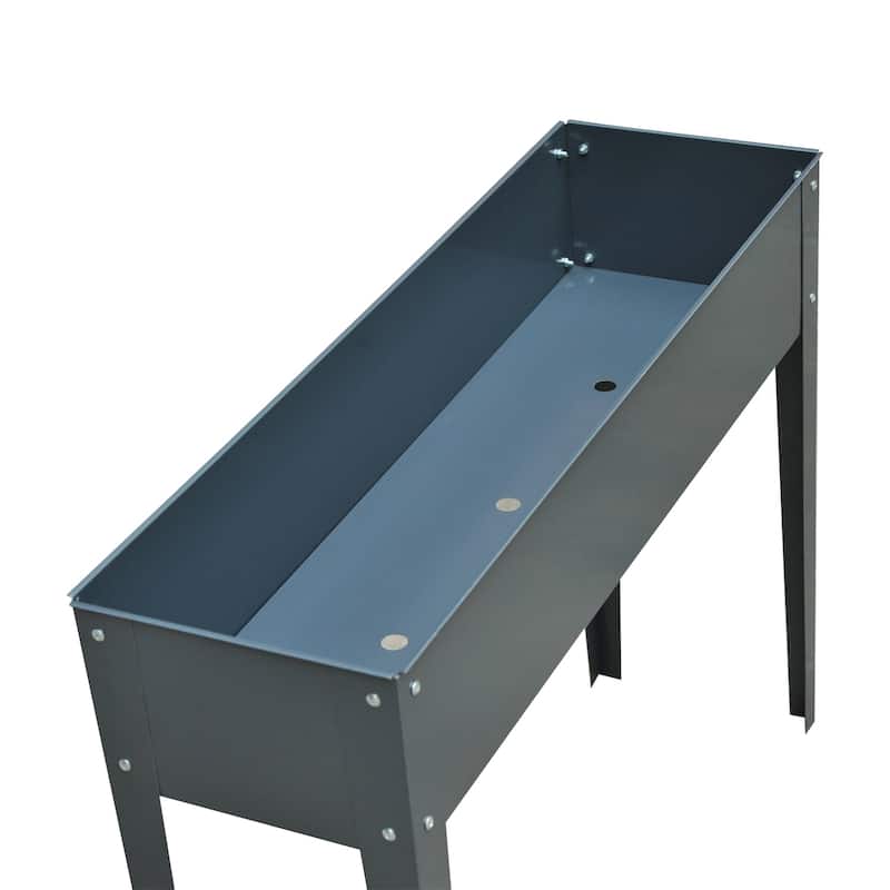 Metal Raised Garden Bed, Elevated Planter Box with Legs and Drain Holes, Dark Gray