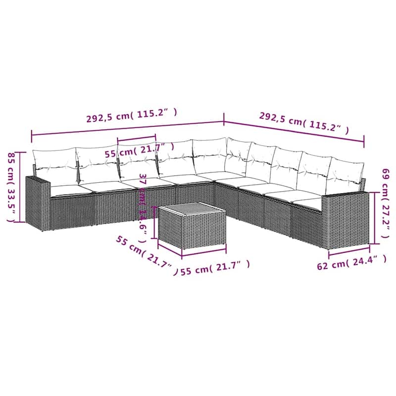 vidaXL Garden Sofa Set Black, Cream White - 115.2 x 115.2 x 27.2