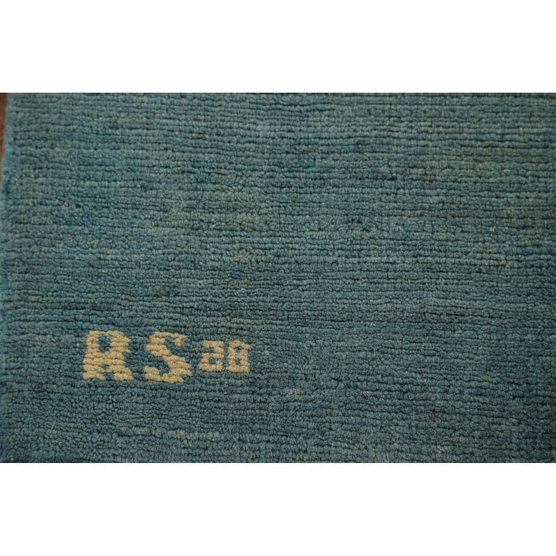 Striped Blue Modern Gabbeh Oriental Area Rug Handmade Wool Carpet - 4'4" x 5'11"