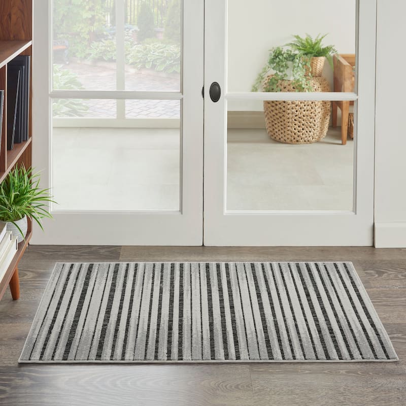 Nourison Calobra Traditional Geometric Stripe Indoor Outdoor Striped Area Rug
