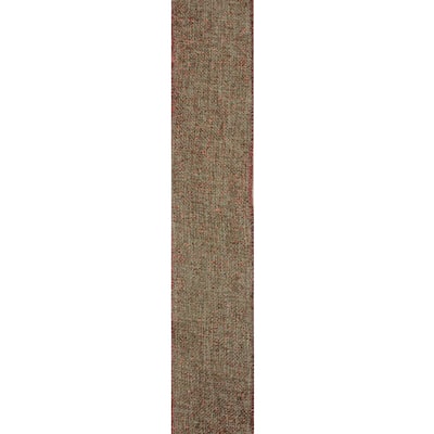 Beige and Red Solid Trim Wired Craft Christmas Ribbon 2.5" x 10 Yards