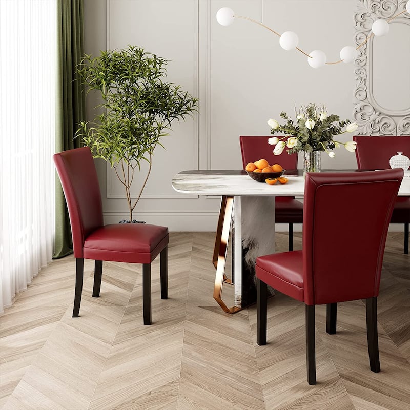 Faux Leather Upholstered Parsons Dining Chair with High Backrest