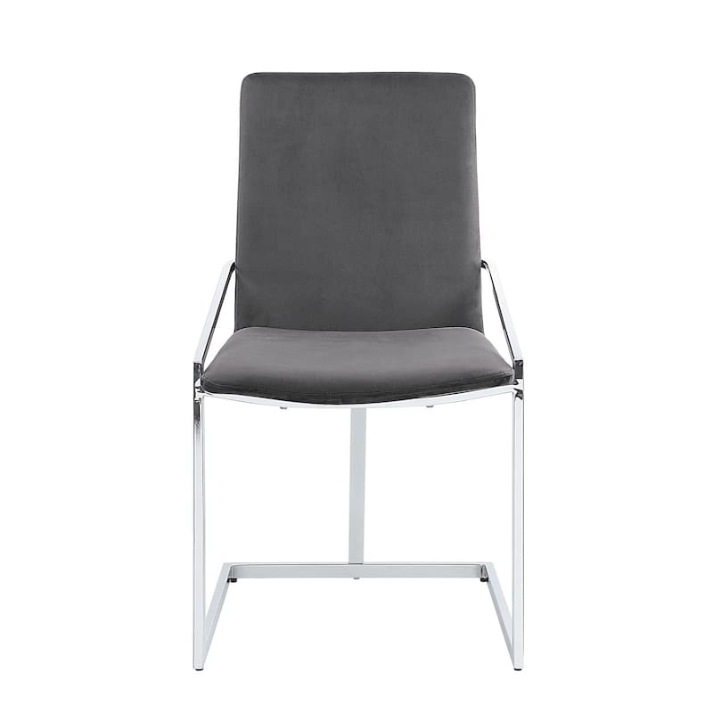 HomeRoots Set of Two Gray and Silver Upholstered Velvet And Metal Dining Side Chairs - 20.00 in. x 35.00 in. x 23.00 in.