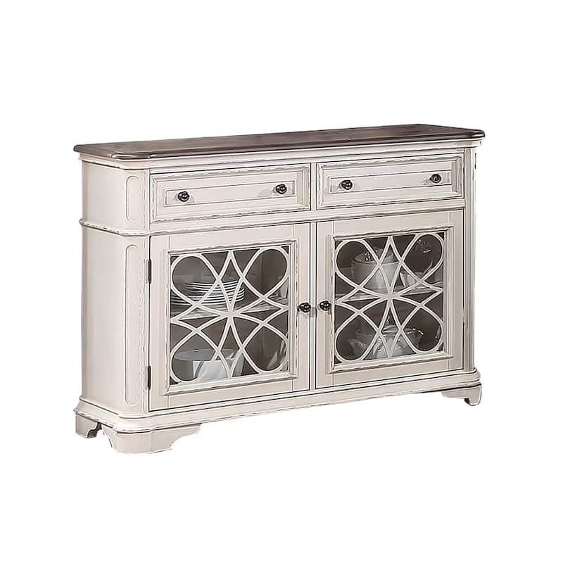 Wooden Transitional 2 Drawer and 4 shelves Server, Brown and White