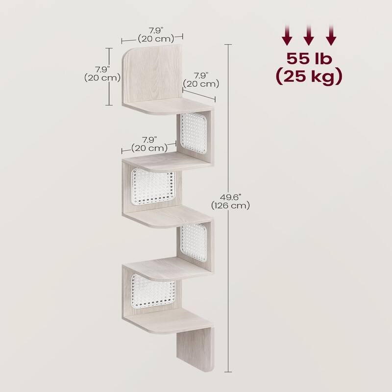5-Tier Corner Shelf - 7.9"D x 7.9"W x 49.6"H